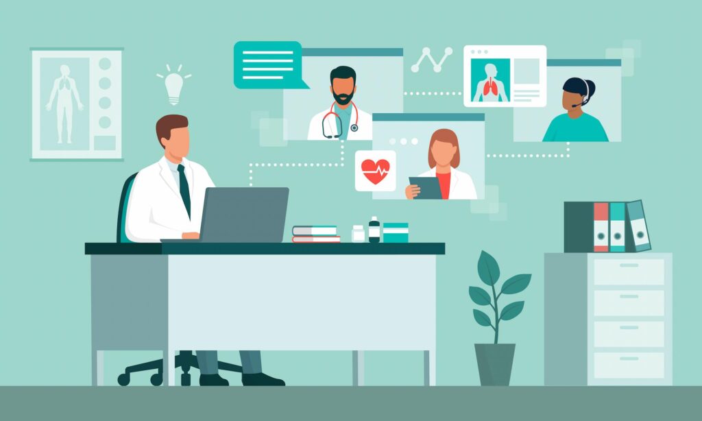 常勤の放射線科専門医によるスピード対応と直接連携を表す図解